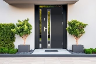 Designer entrance door to a country house.