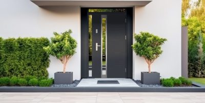 Designer entrance door to a country house.
